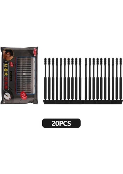 Siyah 20 Adet/torba Taşınabilir Burun Temizleyici Sopa Tek Kullanımlık Yapışkan Kulak Swabları Spiral Ipuçları Balmumu Temizleme Sökücü Aracı Kiti (Yurt Dışından)
