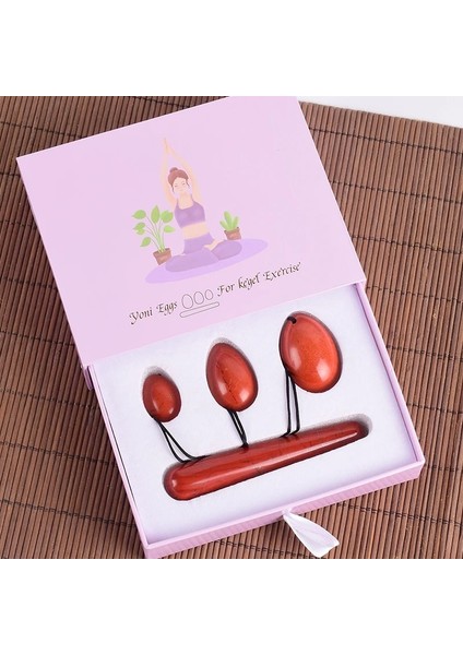 45X30 mm Kırmızı Jasper Yumurta Yoni Değnek Hediye Kutuları Set Doğal Kristal Matkap Masaj Yeşim Yumurta Topu Kegel Egzersiz Pelvik Taban Kas Vajinal (Yurt Dışından)
