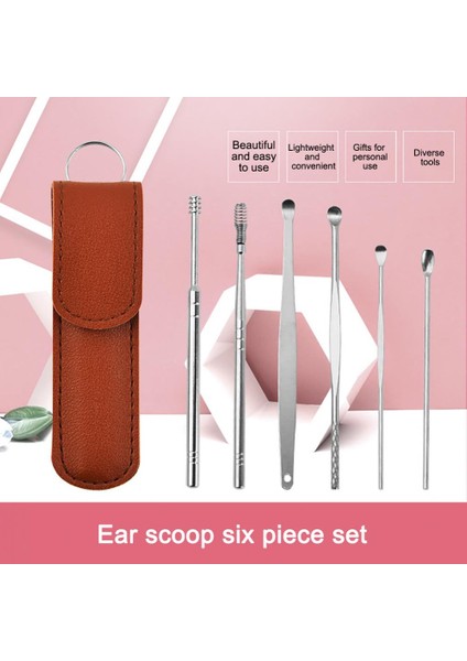 Stil 10 6 Adet / Takım Kulak Kiri Temizleme Aydınlık Kulak Kaşığı Kulak Toplama Sağlık Kulak Temizleme Paslanmaz Çelik Earpick Kiti ile Saklama Çantası (Yurt Dışından) fiyatları