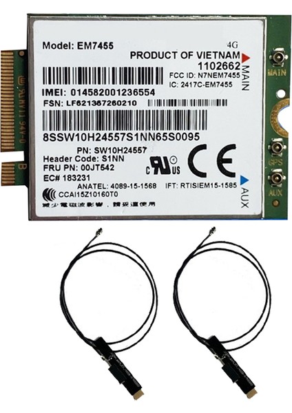EM7455 Lte 4g Kart + Anten GOBI6000 00JT542 01AX756 T460 T460P L560 Yuga 260 P50 P70 X260 (Yurt Dışından)