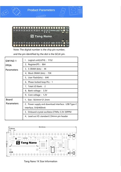 Adet Tang Nano Minimalist Fpga Geliştirme Kurulu Düz Eklemeli Breadboard Tang Nano 1k Geliştirme Kurulu (Yurt Dışından)