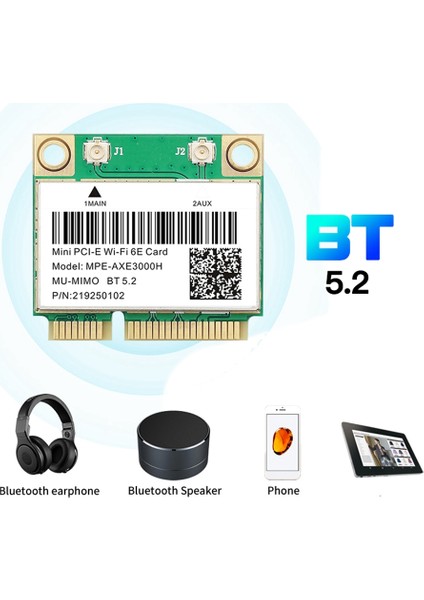 -AXE3000H Wifi Kart Adaptörü + Anten Wifi 6e 2400 Mbps Mini Pcı-E Bt 5.2 802.11AX 2.4g/5g/6ghz Wlan Ağ Kartı Için (Yurt Dışından)