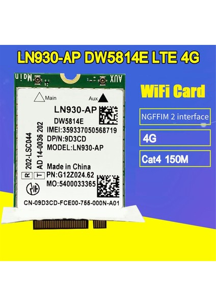 DW5814E Telit LN930-AP Wifi Kartı + 2xantenna Wwan Fdd-Lte Ngff 4g Modülü Dizüstü Bilgisayarlar 5285 5580 7480 (Yurt Dışından)