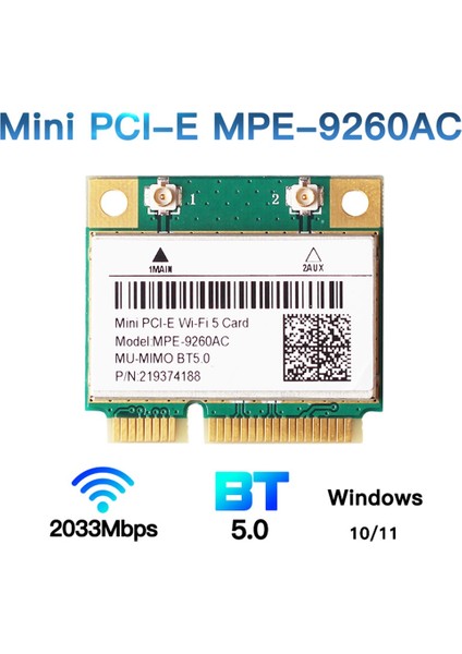 2033 Mbps Mini-Pcıe Kart 9260AC 2.4g/5 Ghz Bt 5.0 Wlan Wifi Kartı Çift Bant 802.11AC Dizüstü Bilgisayar Masaüstü WINDOWS10/11 (Yurt Dışından)