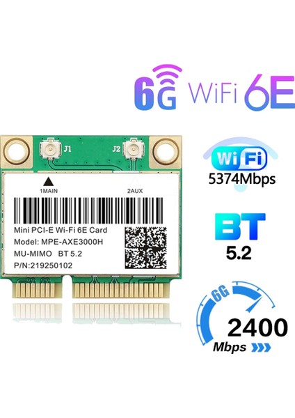 -AXE3000H Wifi Kartı + Anten Wifi 6e 2400MBPS Mini Pcı-E, Bt 5.2 802.11AX 2.4g/5g/6ghz Wlan Ağ Kartı Için (Yurt Dışından)