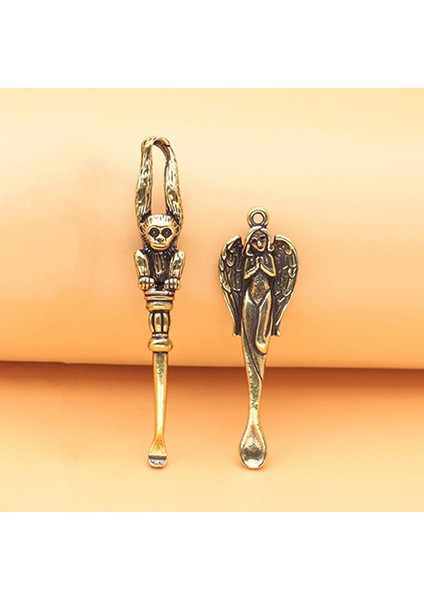 Stil 9 Vintage Mini Pirinç Kaşık Kürek Ilaç Kaşık Balmumu Aracı Kulak Temizleme Aracı Charm Dangles Anahtarlık/kolye Aksesuarları Kolye (Yurt Dışından)