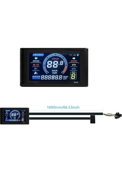 Elektrikli Bisiklet Ekranı 24V-72V Su Geçirmez LCD Ekran S966 Elektrikli Bisiklet Denetleyici Paneli Pano, Sm Konektörü (Yurt Dışından)