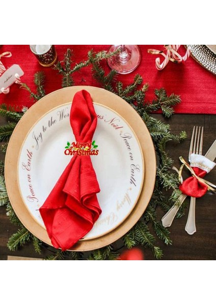 Noel Peçete Halkaları 6 Set, Kırmızı Peçete Halkası, Noel Partisi Yemeği Masa Dekor Için Peçete Tutucu (Yurt Dışından)