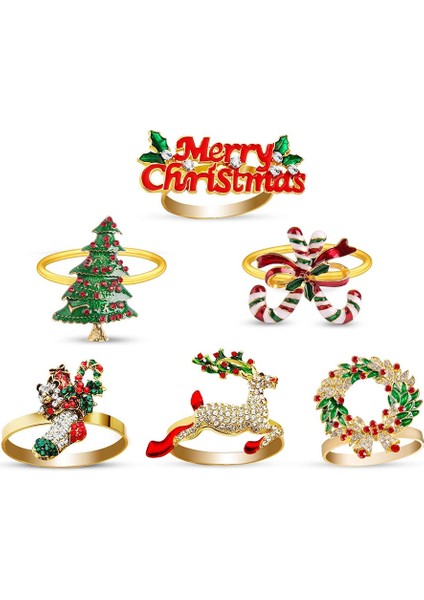 Noel Peçete Halkaları Set 6, Noel Tatili Düğün Ziyafet Doğum Günü Günlük Masa Için Narin Masa Dekorları (Yurt Dışından)