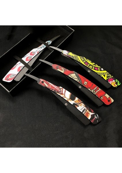 Kafatası - No.5 3D Boyalı Tıraş Makinesi Paslanmaz Çelik Düz Kenarlı Tıraş Makinesi Kişiselleştirilmiş Graffiti Erkek Hediye Manuel Katlanır Saç Kesimi Sakal Bıçağı Y0610 (Yurt Dışından)