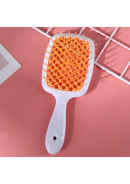 Turuncu-Yeşil Örgü Geniş Dişler Hava Yastığı Tarak Pro Salon Saç Bakımı Şekillendirici Aracı Anti Arapsaçı Anti-Statik Saç Fırçası Kafa Tarak Kuaförlük Araçları (Yurt Dışından)