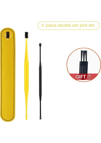 2 Adet-Sarı Silikon Kulak Bakım Seti Kulak Tıkacı Seti Kanal Temizleyici Kulak Kiri Kulak Temizleme Sopa Araçları Masaj Temizleme Balmumu Kulak Kiri Kulak Temizleyici Kaşık (Yurt Dışından)