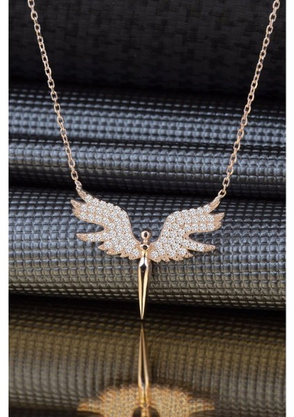 Mikail Meleği Kanat Detaylı Zirkonium Kolye [gold-Sılver]