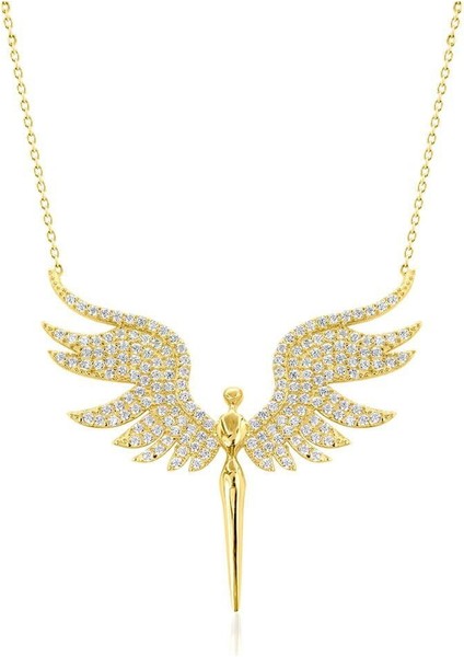 Mikail Meleği Kanat Detaylı Zirkonium Kolye [gold-Sılver] fiyatları