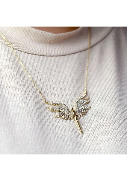Mikail Meleği Kanat Detaylı Zirkonium Kolye [gold-Sılver] modelleri