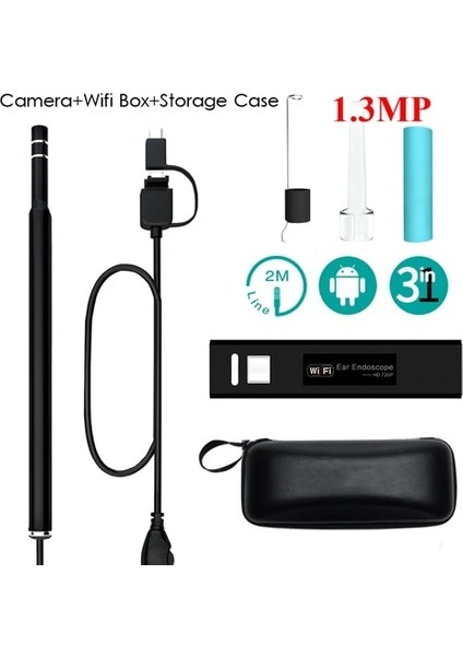 1.3mp Wifi Evrensel 0.3/1.3mp Tıbbi USB Hd Wifi Görsel Kulak Endoskop Kaşık Kamera Borescope Android Pc Ios Tablet Iphone Kulak Temizleme Çubuğu Aracı Otoskop (Yurt Dışından)
