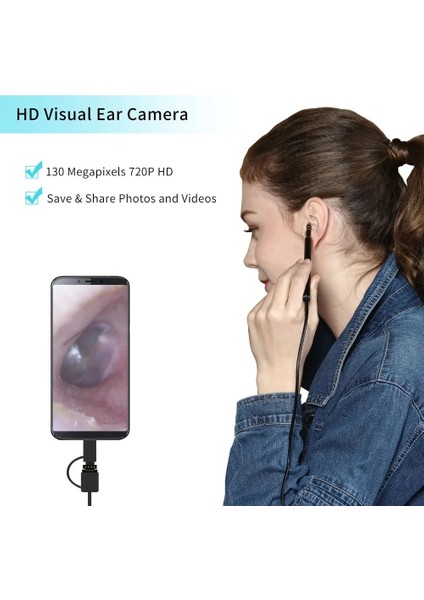 1.3mp Wifi Evrensel 0.3/1.3mp Tıbbi USB Hd Wifi Görsel Kulak Endoskop Kaşık Kamera Borescope Android Pc Ios Tablet Iphone Kulak Temizleme Çubuğu Aracı Otoskop (Yurt Dışından)