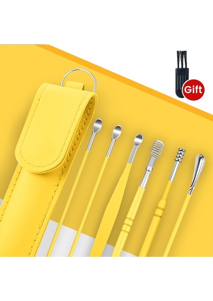 Sarı 7 Adet Kulak Temizleyici Seti Balmumu Temizleme Aracı Paslanmaz Kaşık Earpick Sticks Kulak Kiri Sökücü Rahat Curette Kulak Temizleme Çubuğu Temiz Kulak Kanalı (Yurt Dışından)