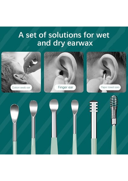 C-Yeşil Kaşık 6 Adet Paslanmaz Çelik Kulak Kiri Temizleme Aracı Kulak Temizleme Çubuğu Çubukları Curette Kaşık Yetişkin Çocuk Kulak Temizleme Gadget Kiti Kişisel Sağlık (Yurt Dışından)