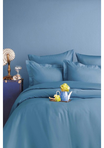 İssimo Home Simply Mint Blue Pamuk Saten Nevresim Takımı Aile Seti