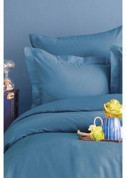 İssimo Home Simply Mint Blue Pamuk Saten Nevresim Takımı Aile Seti