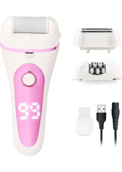 Pembe 3 In 1 Şarjlı Elektrikli Ayak Dosyası Topuklu Taşlama Pedikür Aracı Elektrikli Epilatör Sakal Epilasyon Kadın Tıraş Makineleri (Yurt Dışından)