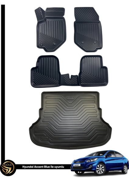 Hyundai Accent Blue 3D Havuzlu Oto Paspas ve Bagaj Havuzu Dizayn Seti
