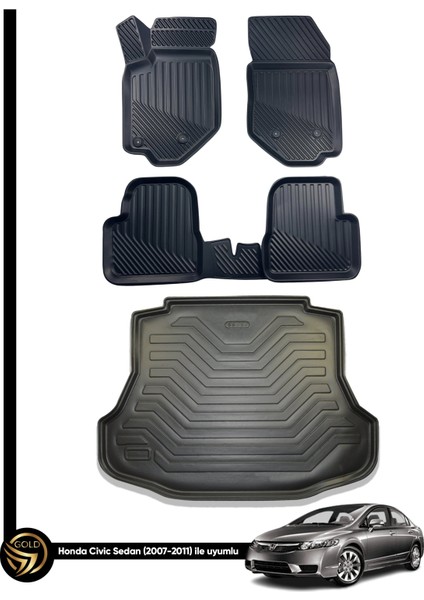 Honda Civic 2007-2011 3D Havuzlu Oto Paspas ve Bagaj Havuzu Dizayn Seti