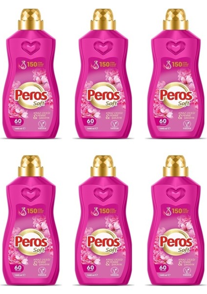 Konsantre Yumuşatıcı Kiraz Çiçeği Pembe Şakayık 1440 ml x 6 Lı Süper Avantaj Paketi