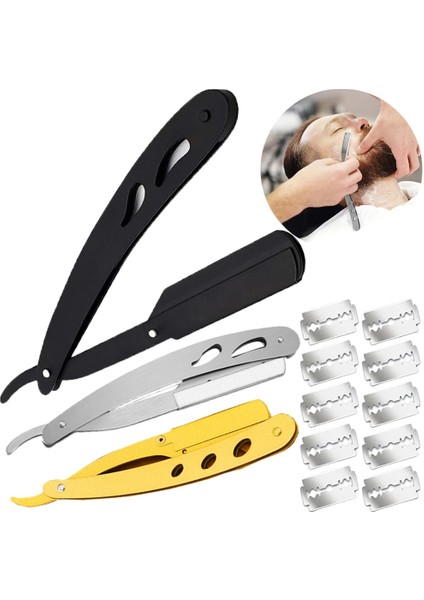 Siyah Bıçaklı 1 Takım Tıraş Kırpma Bıçağı Tutucu ile 10 Adet Tıraş Bıçakları Saç Kesimi Sakal Kaş Tıraş Makinesi Aracı Manuel Katlanır Berber Bıçağı Seti (Yurt Dışından) indirimleri