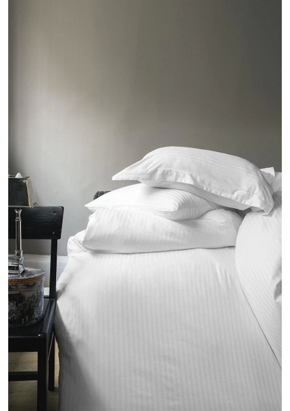 İssimo Home Pure White Beyaz çizgili Saten King Ebat Nevresim Takımı