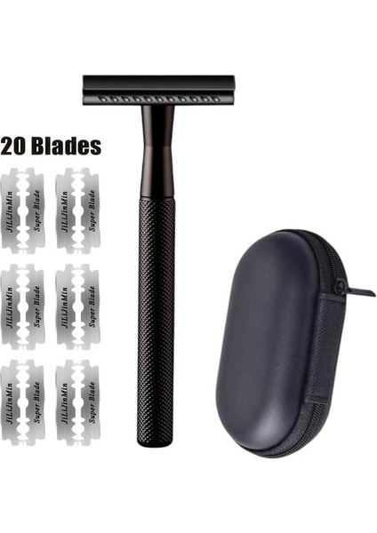 Set 2 (Siyah) 20 Bıçaklı Güvenlikli Tıraş Makinesi, Klasik Çift Kenarlı Manuel Tıraş Makinesi, Erkekler Kadınlar Için Su Geçirmez Alaşım Metal Tıraş Saç Sakal Kaldırma (Yurt Dışından)