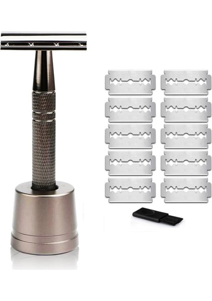 Siyah Set B Haward Gümüş Jilet Metal Çift Kenarlı Emniyetli Tıraş Makinesi 10 Bıçaklı, Erkekler Için Yeniden Kullanılabilir Manuel Tıraş Bıçağı Çevre Dostu Sıfır Atık (Yurt Dışından)