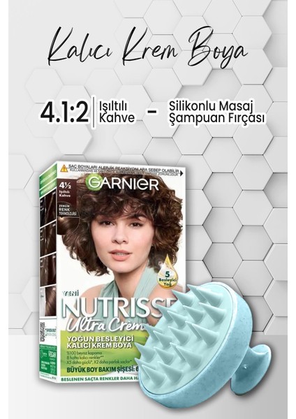Garnier Nutrisse Besleyici Kalıcı Krem Saç Boyası 4 1:2 Işıltılı Kahve ve Şampuan Fırçası Mavi