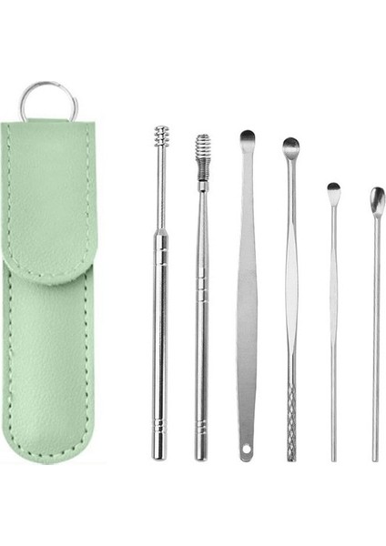 Yeşil 6 Adet/takım Kulak Kiri Toplayıcı Paslanmaz Çelik Kulak Tıkacı Balmumu Sökücü Piercing Kiti Kulak Kirini Küret Kaşık Bakımı Kulak Temizleme Aracı Kulak Temizleyici (Yurt Dışından)