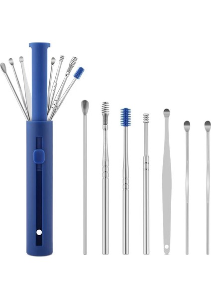 6pcs-Blue Kulak Kazma Kaşık Seti Bahar Kulak Kazma Ev Silikon Kulak Kepçe Spiral Kulak Toplama Aracı (Yurt Dışından)