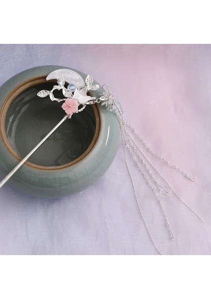 STYLE11 Çin Tarzı Hanfu Başlığı Kadın Ay Püskül Firkete Sopalarla Adım Sarsıntı Klasik Saç Süsleri Vintage Takı Şapkalar (Yurt Dışından)