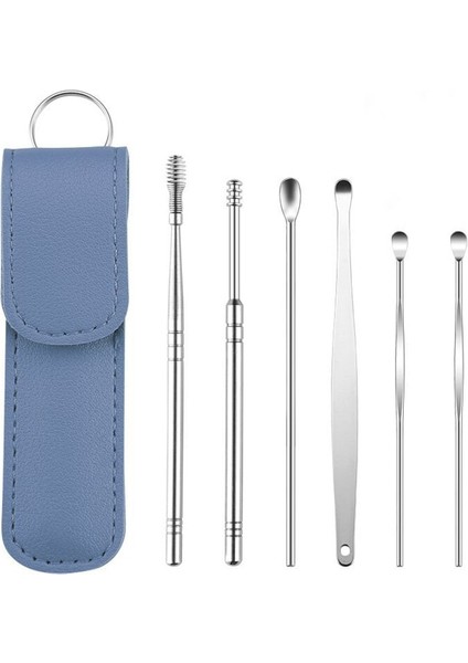 08 6 Adet/takım Paslanmaz Çelik Spiral Kulak Temizleme Çubuğu Kaşık Kulak Kiri Temizleme Temizleyici Kulak Aracı Çok Fonksiyonlu Taşınabilir Depolama Kılıfı ile (Yurt Dışından)