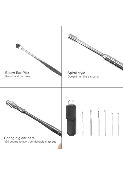 08 6 Adet/takım Paslanmaz Çelik Spiral Kulak Temizleme Çubuğu Kaşık Kulak Kiri Temizleme Temizleyici Kulak Aracı Çok Fonksiyonlu Taşınabilir Depolama Kılıfı ile (Yurt Dışından) fırsatları