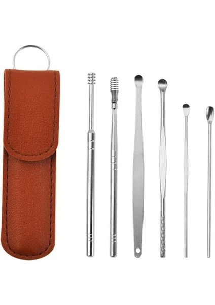 Style3 Kahverengi 6 Adet/takım Earpick Wax Remover Kulak Wax Toplayıcılar Paslanmaz Çelik Delme Kiti Earwax Küret Kaşık Bakımı Kulak Temizleme Aracıkulak Temizleyici (Yurt Dışından)