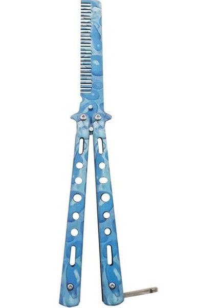 3D Açık Mavi Katlanabilir Tarak Paslanmaz Çelik Uygulama Eğitimi Kelebek Bıçak Tarak Sakal Bıyık Fırçası Salon Kuaförlük Şekillendirici Aracı (Yurt Dışından)