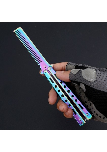 3D Açık Mavi Katlanabilir Tarak Paslanmaz Çelik Uygulama Eğitimi Kelebek Bıçak Tarak Sakal Bıyık Fırçası Salon Kuaförlük Şekillendirici Aracı (Yurt Dışından) fiyatları