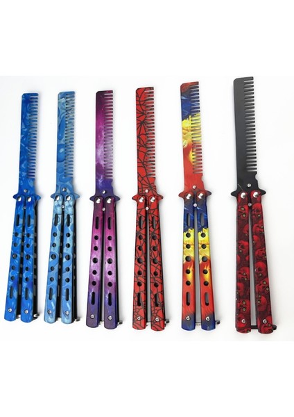 3D Açık Mavi Katlanabilir Tarak Paslanmaz Çelik Uygulama Eğitimi Kelebek Bıçak Tarak Sakal Bıyık Fırçası Salon Kuaförlük Şekillendirici Aracı (Yurt Dışından) modelleri