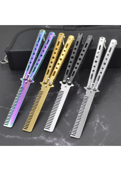 3D Açık Mavi Katlanabilir Tarak Paslanmaz Çelik Uygulama Eğitimi Kelebek Bıçak Tarak Sakal Bıyık Fırçası Salon Kuaförlük Şekillendirici Aracı (Yurt Dışından) fırsatları