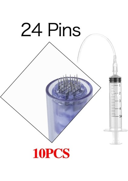 10 Adet 24PIN Iğne Hydra Enjektör Derma Microneedle Kalem Mezoterapi Saç Dökülmesini Önler Cilt Sıkılaştırma Anti Akne Gözenek Küçültme Onarım Kırmızı Kan (Yurt Dışından)