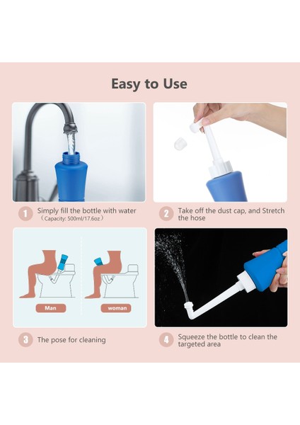 Mavi 500 ml Taşınabilir Seyahat El Bide Püskürtücü Şişe Memesi Tuvalet Kişisel Temizleyici Koltuk Hijyen Spreyi Yıkama Seyahat Dostu (Yurt Dışından)