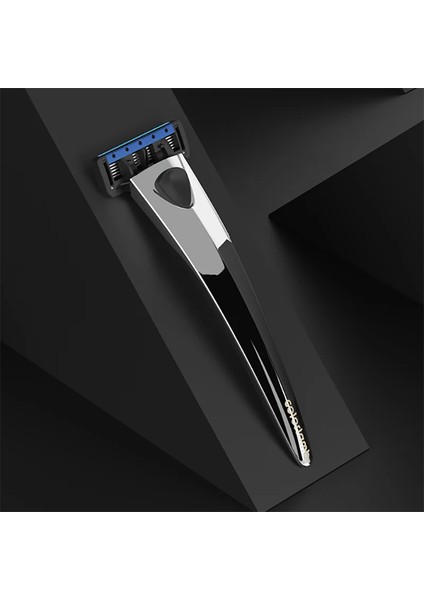 B Set Colorlamb Metal Saplı Manuel Erkekler Tıraş Makinesi Tıraş Berber Şık Gümüş Renk Tıraş Makinesi 5 Bıçaklı Kartuş Seti (Yurt Dışından)