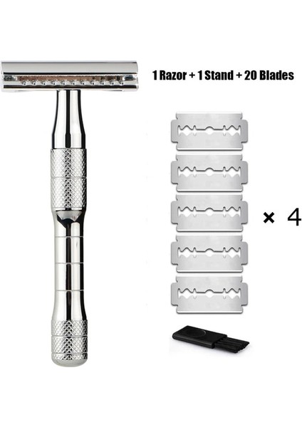 Parlak Gümüş Tıraş Makinesi Haward Mat Siyah Tıraş Makinesi Tüm Çift Kenarlı Tıraş Bıçağına Uygun Erkekler ve Kadınlar Için Klasik Manuel Metal Tıraş Makinesi, 20 Tıraş Bıçağı (Yurt Dışından)
