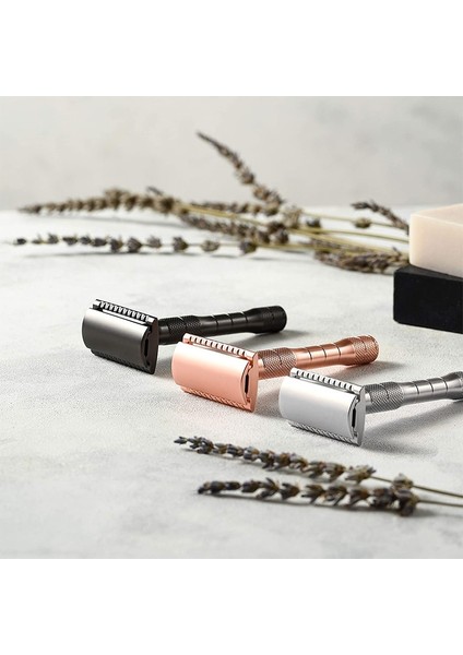 Parlak Gümüş Tıraş Makinesi Haward Mat Siyah Tıraş Makinesi Tüm Çift Kenarlı Tıraş Bıçağına Uygun Erkekler ve Kadınlar Için Klasik Manuel Metal Tıraş Makinesi, 20 Tıraş Bıçağı (Yurt Dışından)
