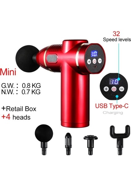RD-H01 4 Kafalı Tip-C Mini Masaj Tabancası Boyun Arka Ayak Bacak Omuz Vücut Derin Kas Masajı Perküsyon Düğmesi Elektrikli Tabanca Masajı (Yurt Dışından) fiyatları